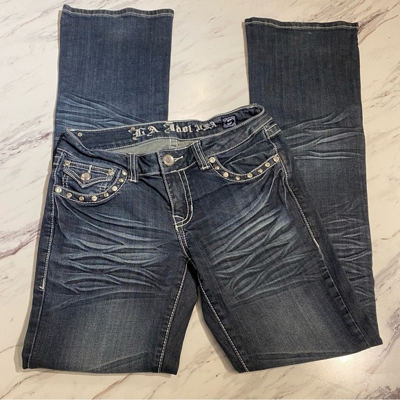 L.A Idol Denim Jeans blingy rhinstone pockets size women’s 29/34 - Picture 4 of 9
